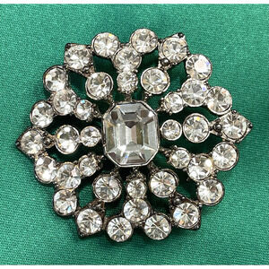Vintage LIz Claiborne Silver Tone Clear Rhinestone Flower Brooch Pin Floral